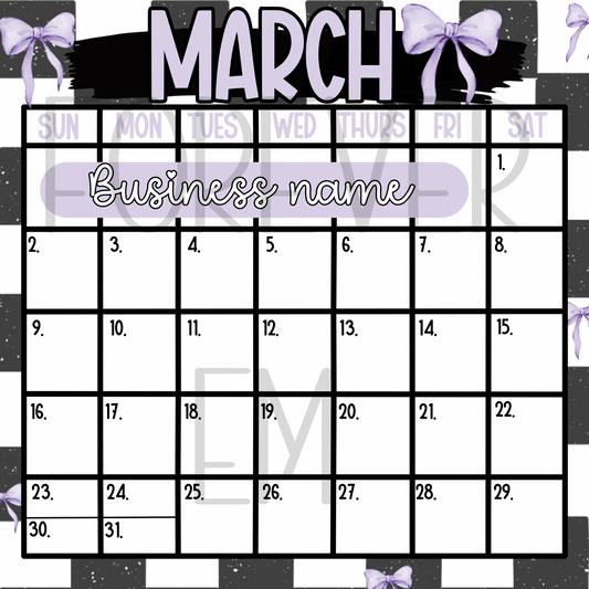 Purple Bow Calendar Template