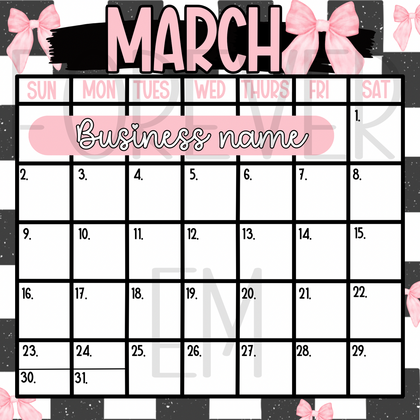 Pink Bow Calendar Template