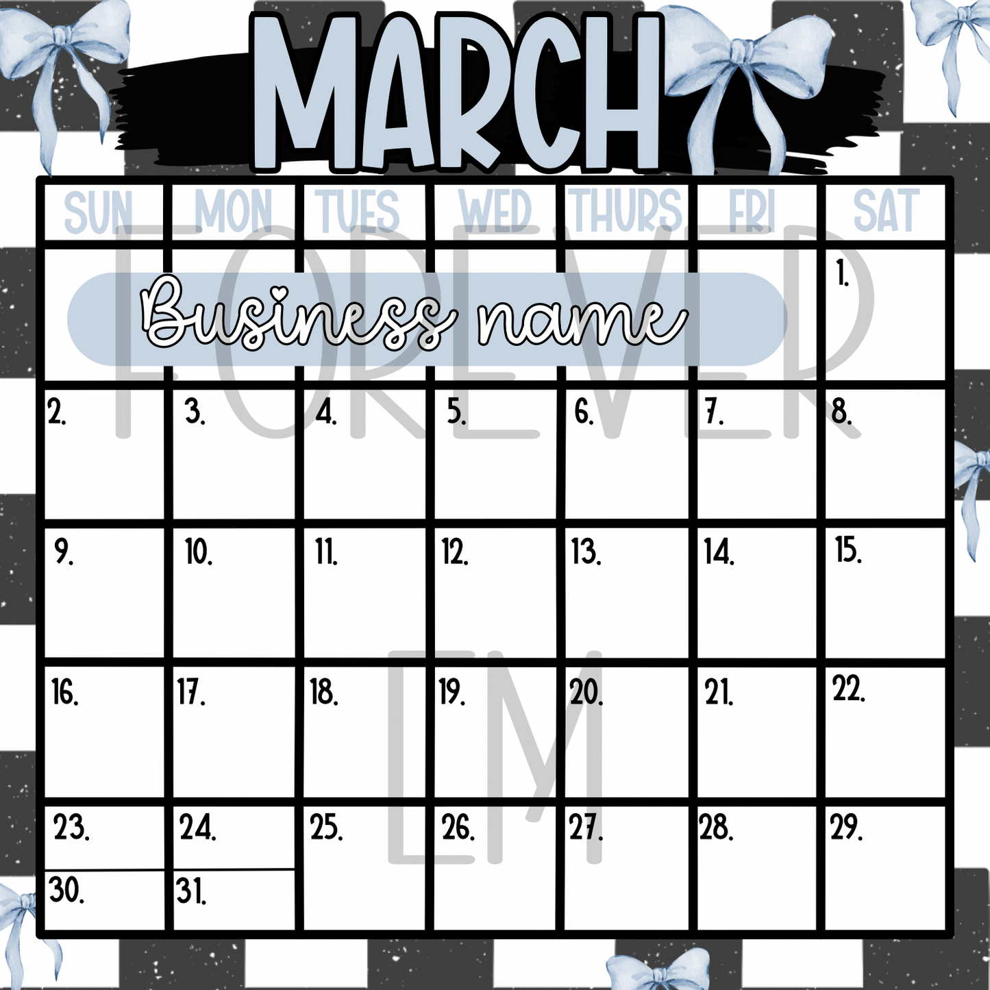 Blue Bow Calendar Template