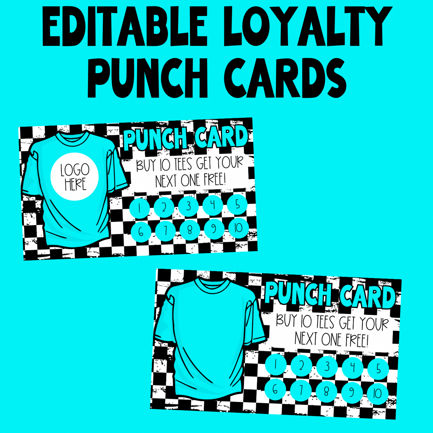 Teal and checkered Punch Card Design