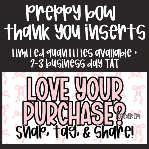 Preppy Bow Thank You Card Inserts-Physical Product