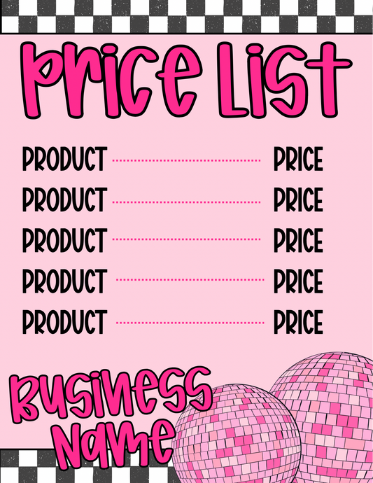 Pink Disco Price Sheet