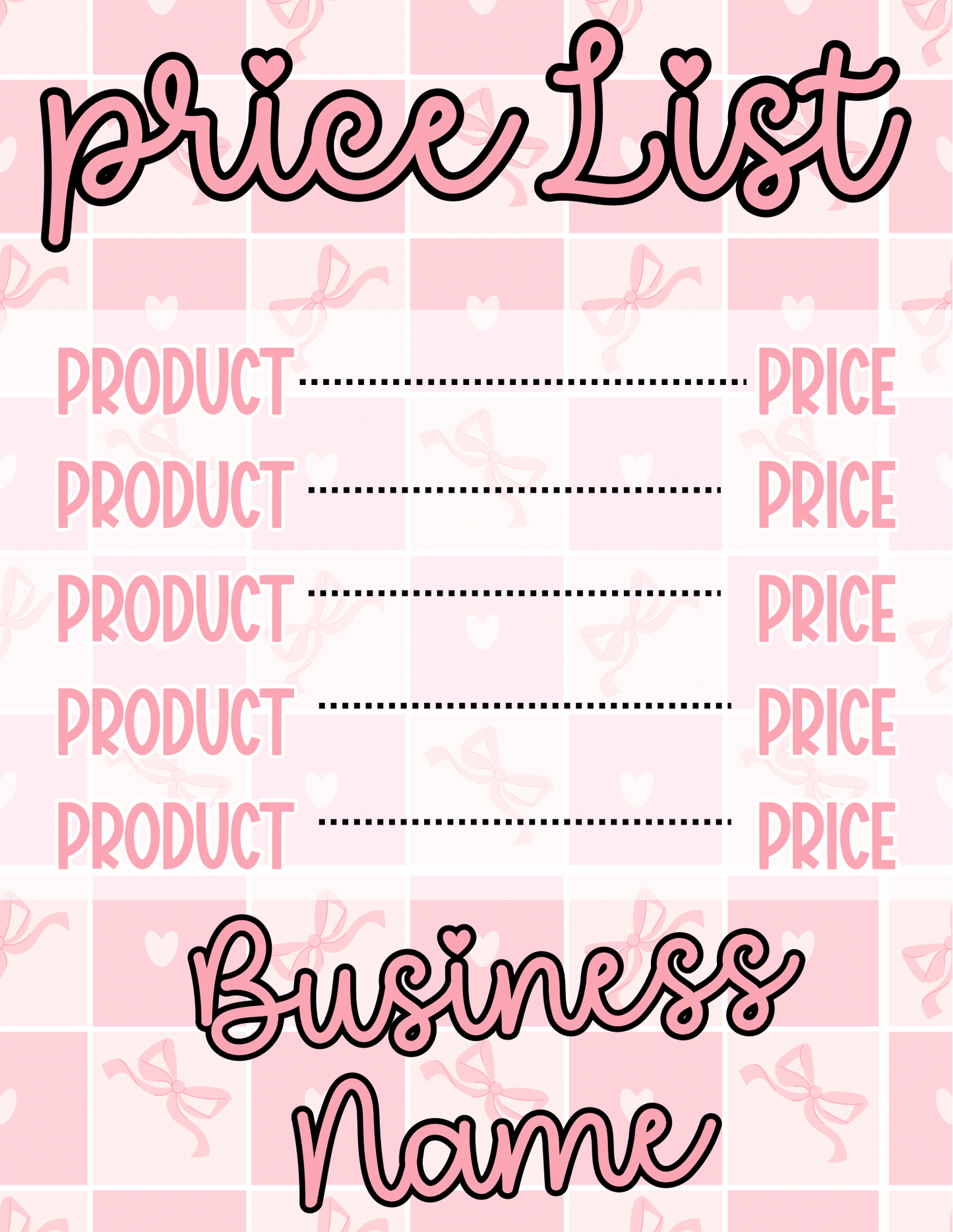 Checkered Bow Price Sheet