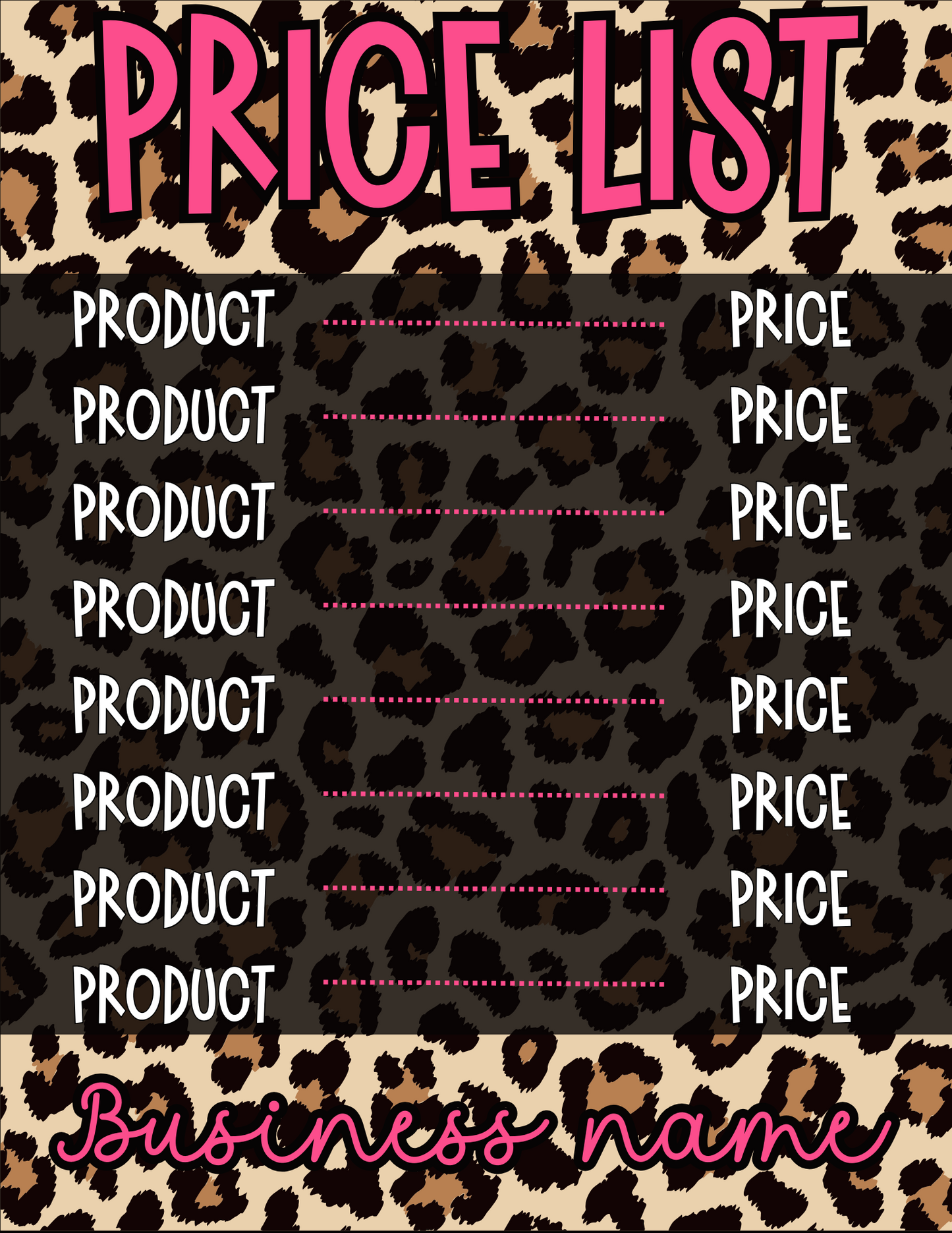 Pink leopard Price Sheet