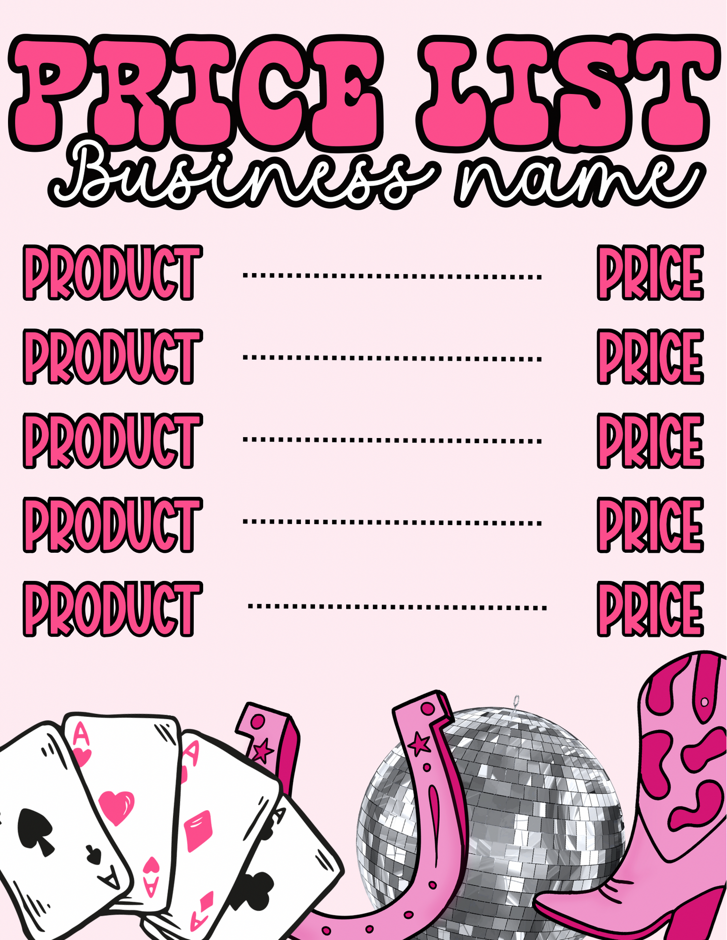 Pink Western Price Sheet