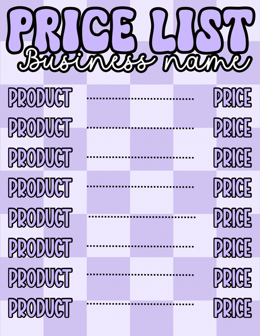 Purple Checkered Price Sheet