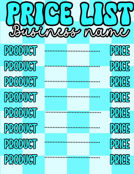 Teal Checkered Price Sheet