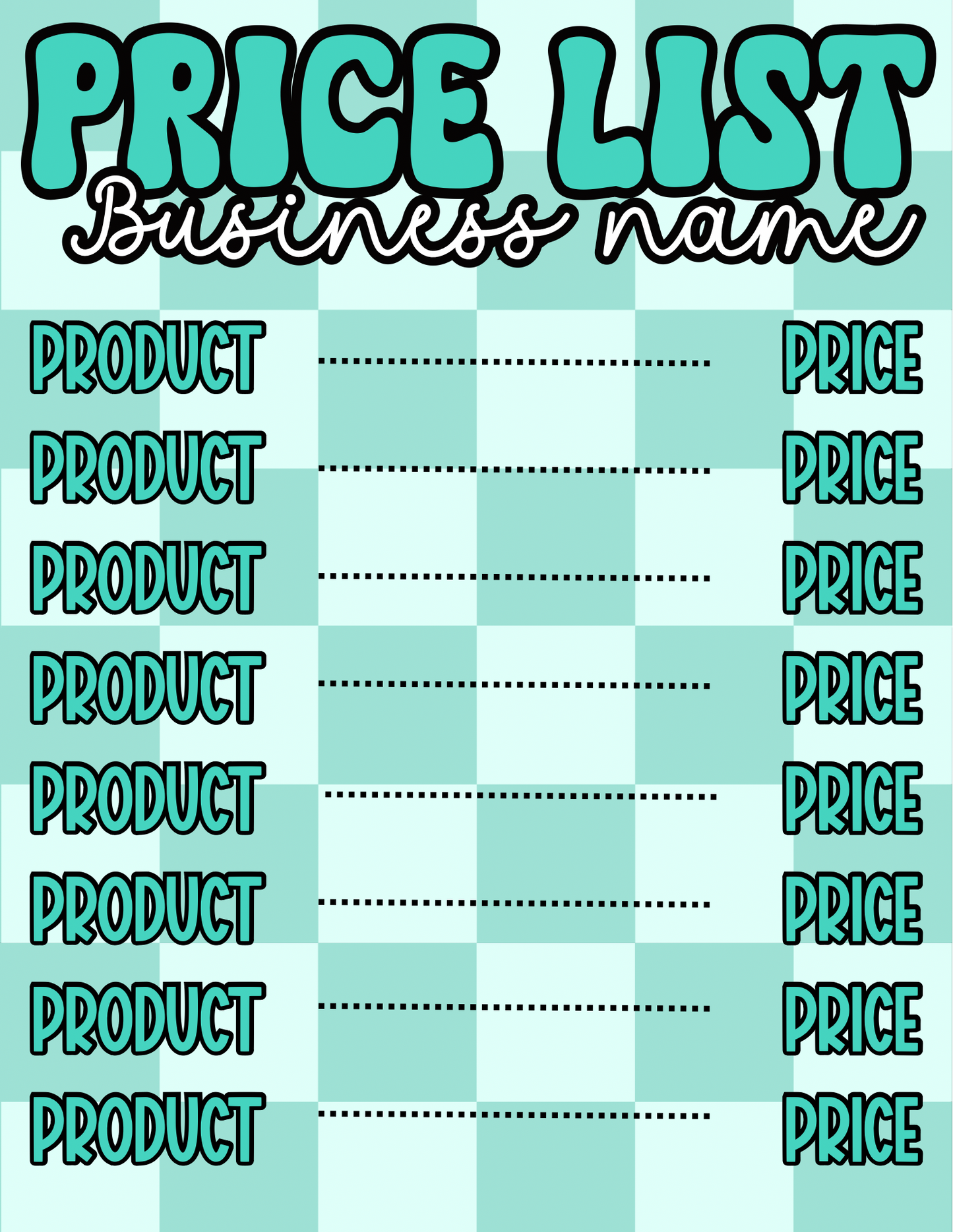 Mint Checkered Price Sheet