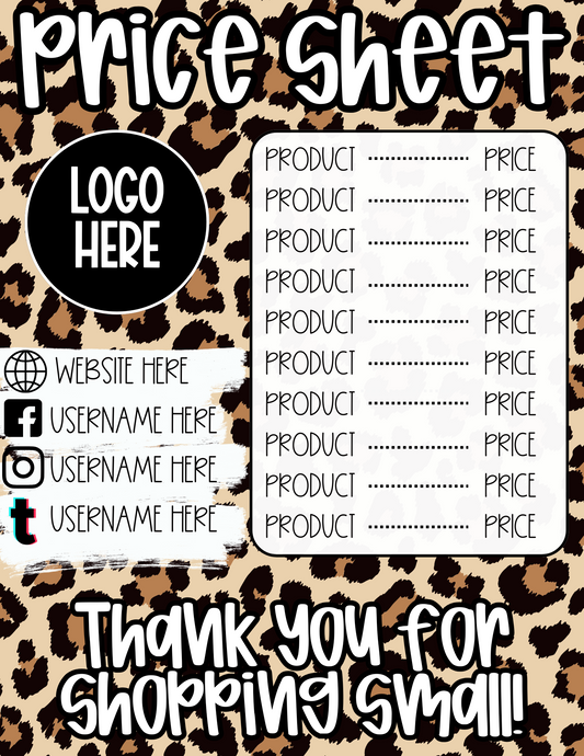 Leopard Print Information/Price Sheet