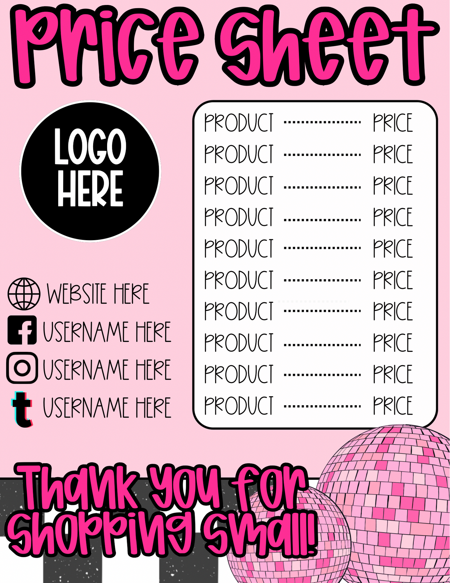 Pink Disco Information/Price Sheet