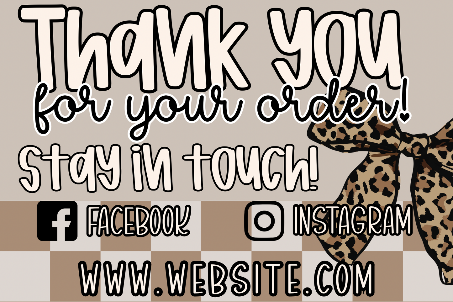 Neutral checkered thank you card template