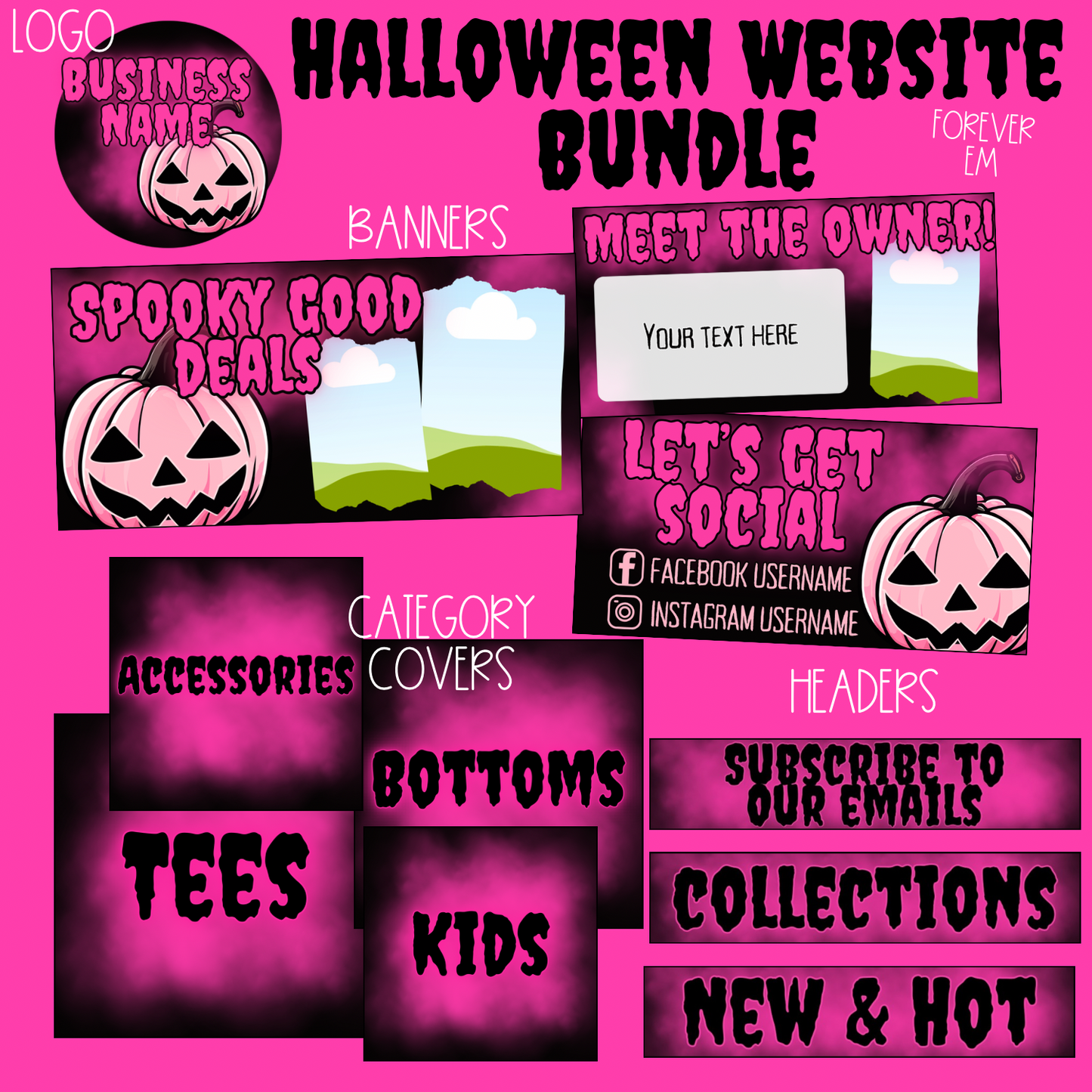 Hot pink/smokey Halloween website bundle