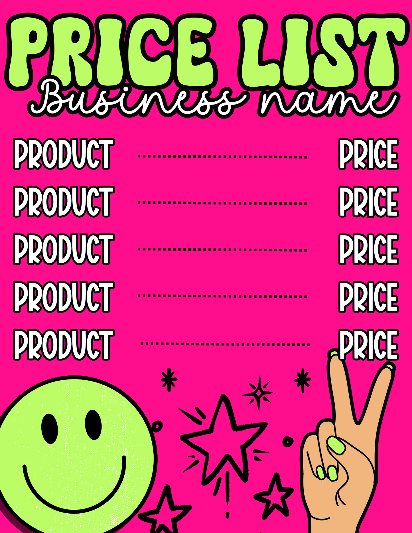 Hot pink summer Price Sheet