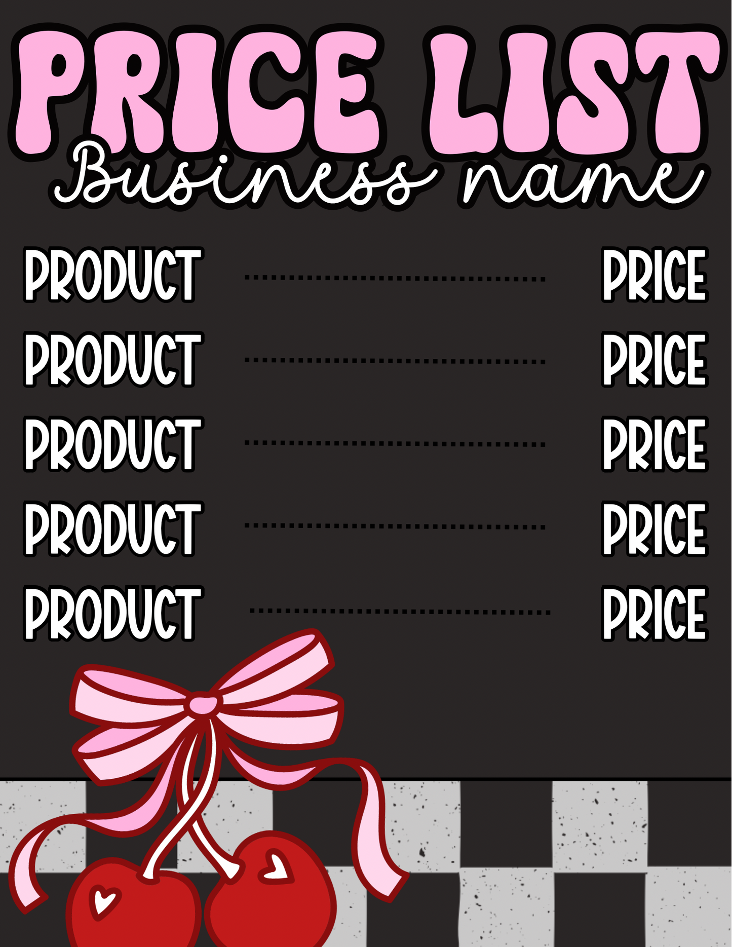 Pink Cherry Price Sheet