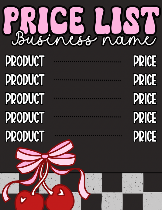 Pink Cherry Price Sheet