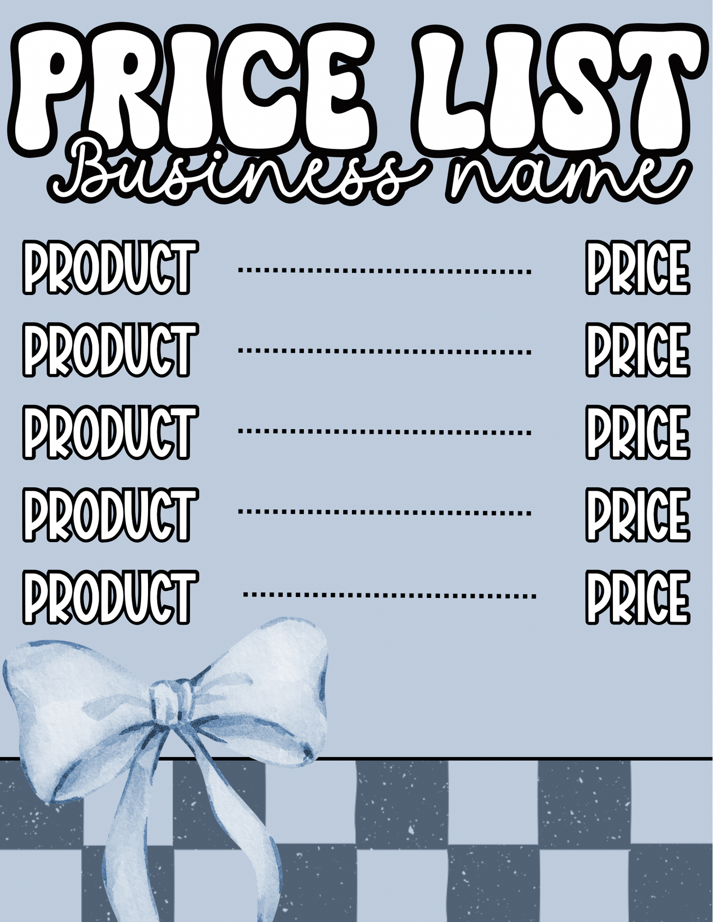 Blue Bow Price Sheet