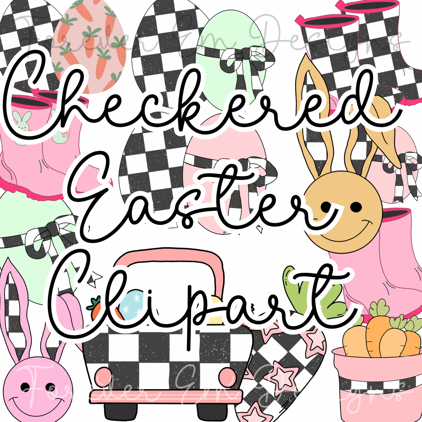 Checkered Easter Clipart Bundle