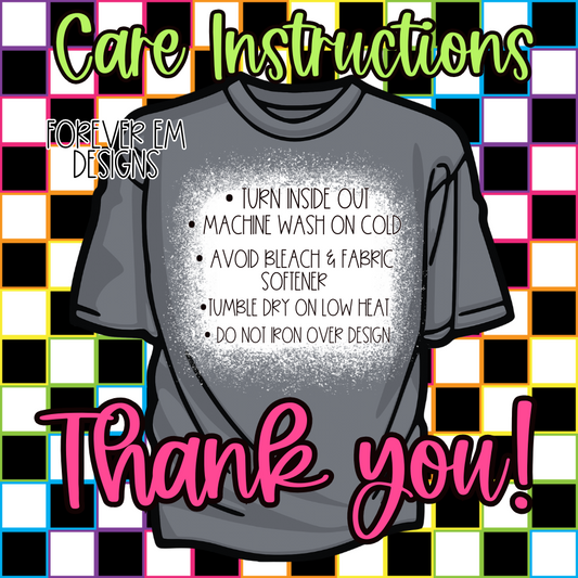 Colorful Checkered Care Instruction Card