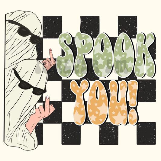 Spook You Checkered ghost middle finger - PNG