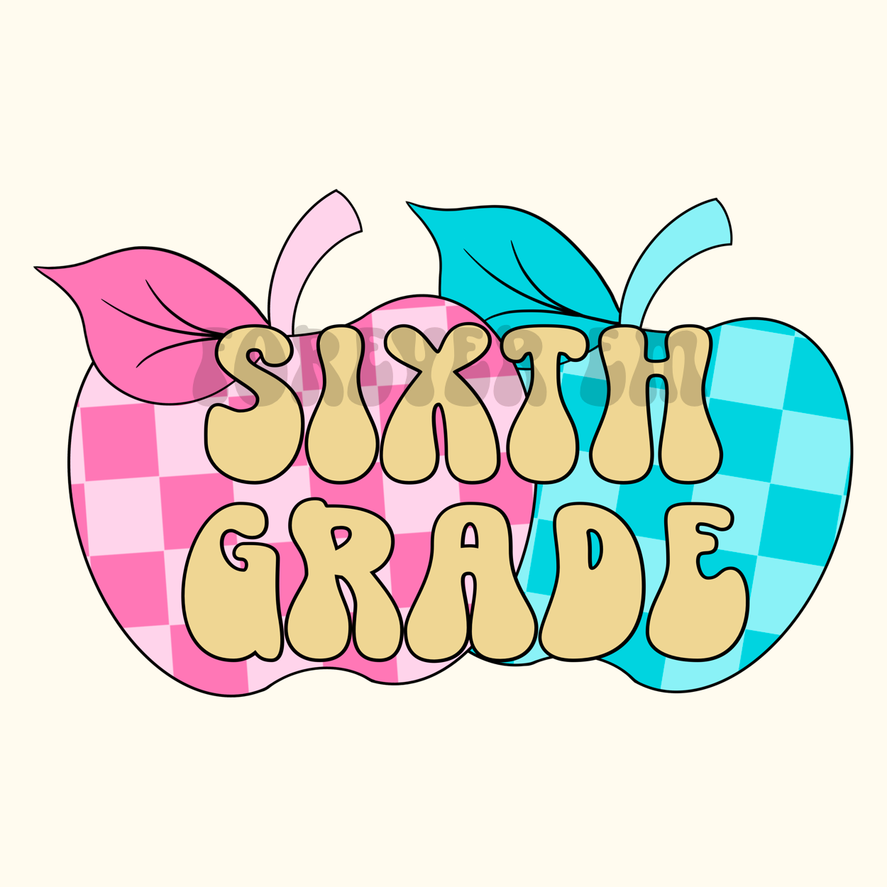 SIXTH GRADE Checkered Apples - PNG