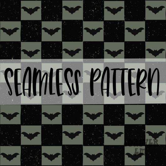 Green Checkered Halloween Bat - SEAMLESS PATTERN