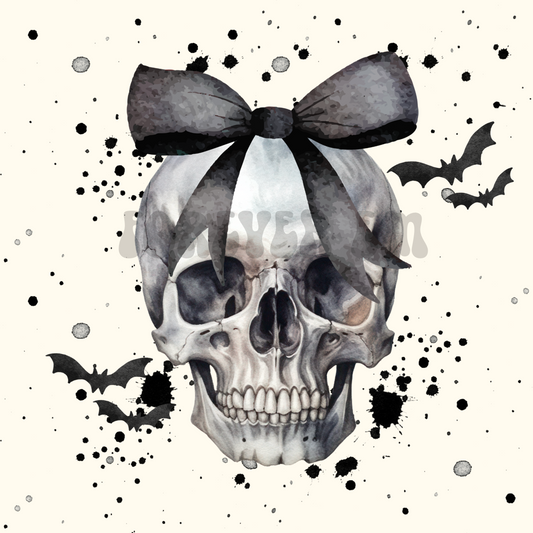 Splattered skeleton conquette bow PNG