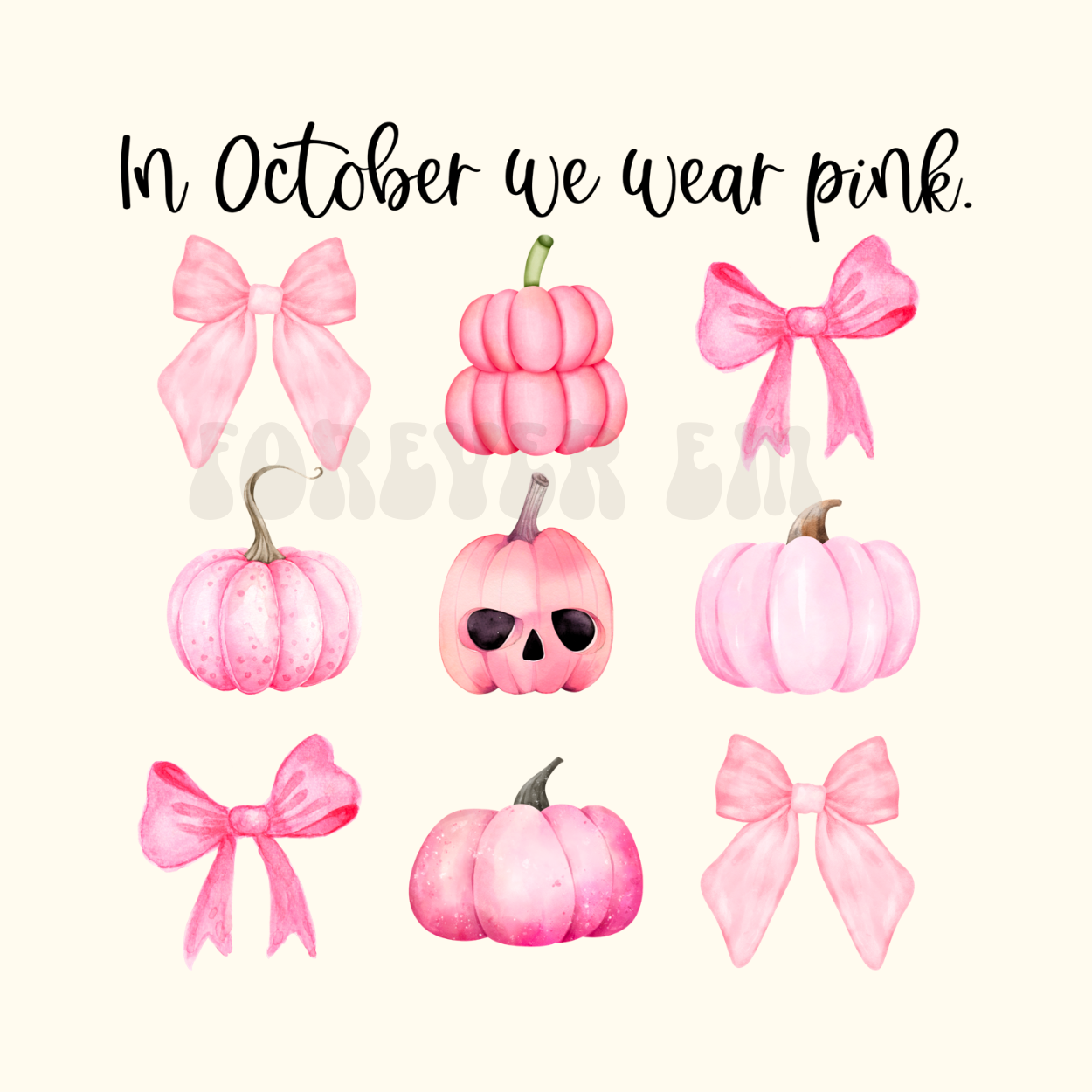 In October we wear pink watercolor conquette bows PNG