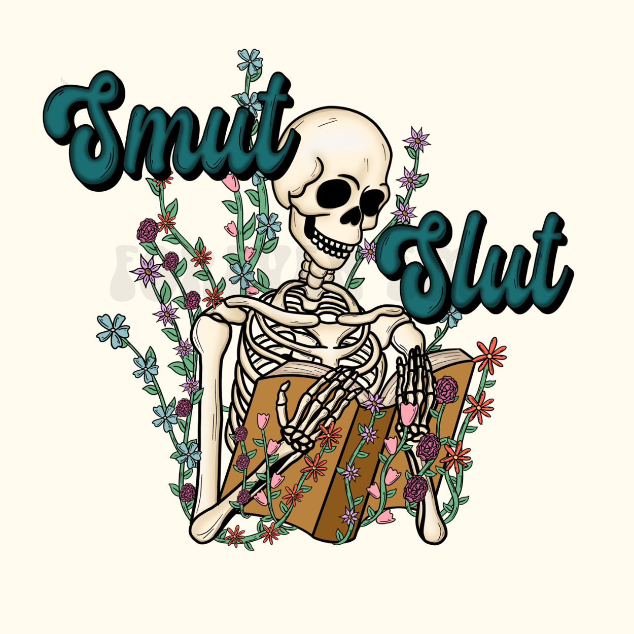 Smut Slut skeleton Book floral PNG