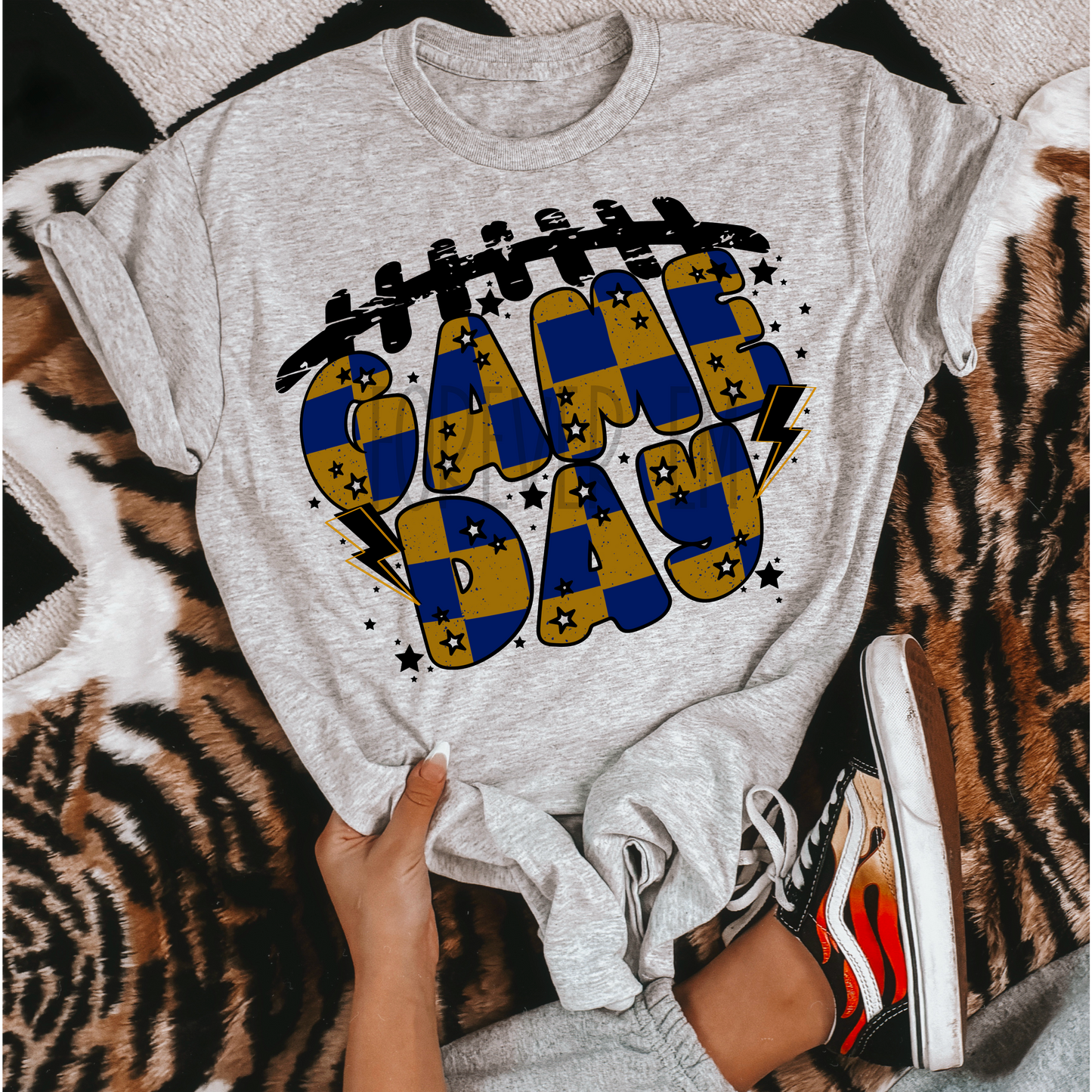 Retro Checkered Game day PNG Blue and Gold