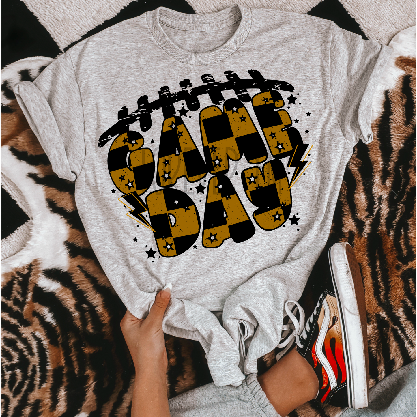 Retro Checkered game day PNG Black and Gold