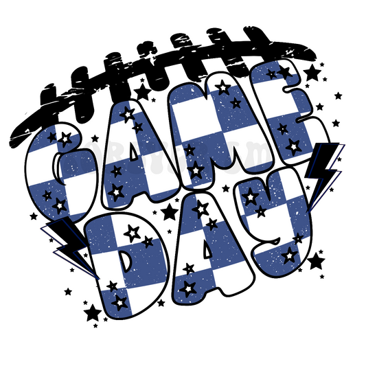 Retro Checkered Game day PNG Blue and white