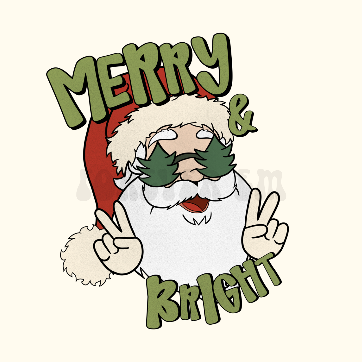 Santa Peace Sign Merry and Bright PNG