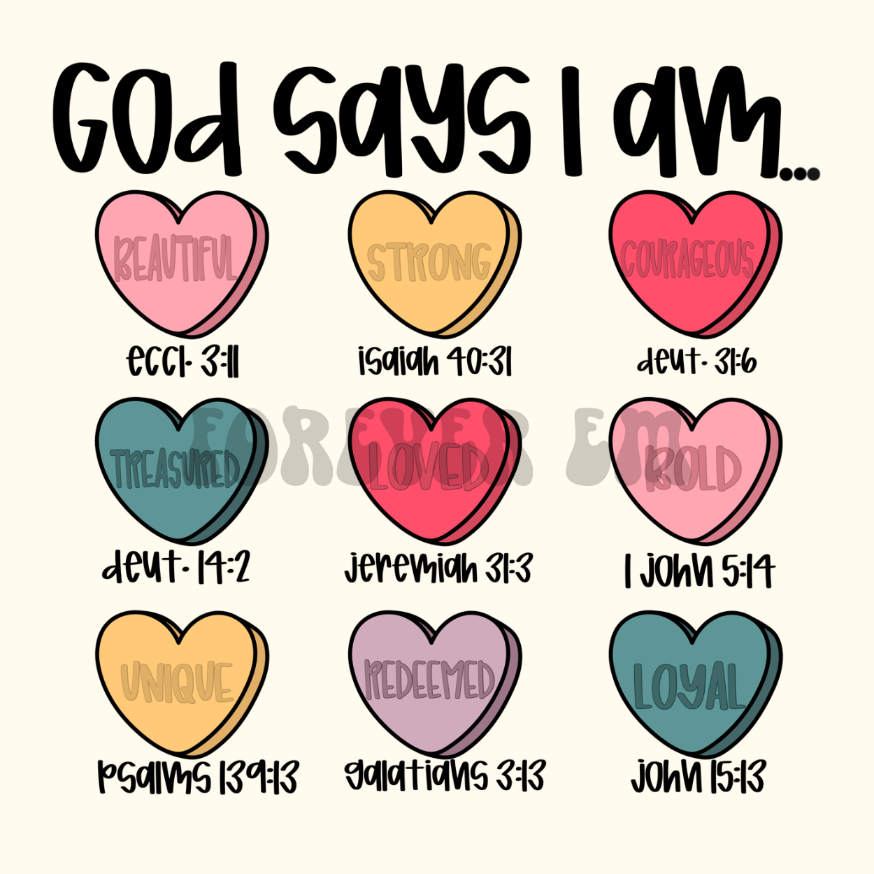 God says I am candy hearts png