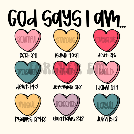 God says I am candy hearts png