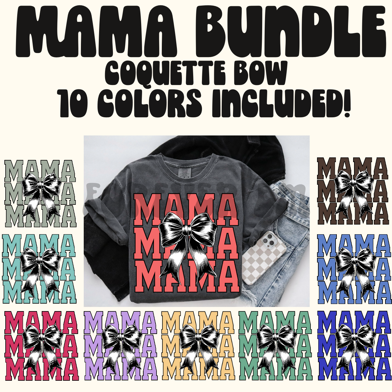 Mama Varsity bow bundle PNG